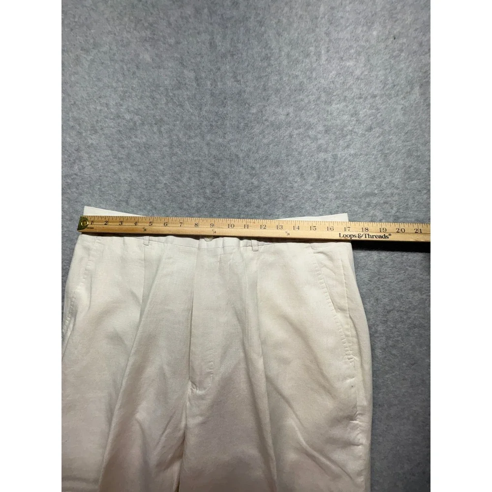 Metafuori New York Mens 36 Cream Linen Cotton Pleated Cuffed Trousers Pants